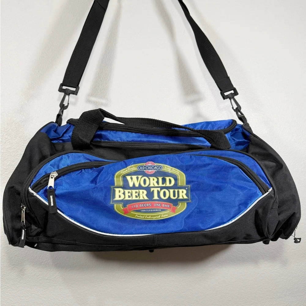 Rare Vintage Old Chicago World Beer Tour Duffel Bag Travel Shoe Slot Blue Black